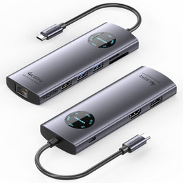 Vention TQUHB Hub USB Tipo C 7 en 1 HDMI 4K DisplayPort USB RJ45 Lector Tarjetas Gris